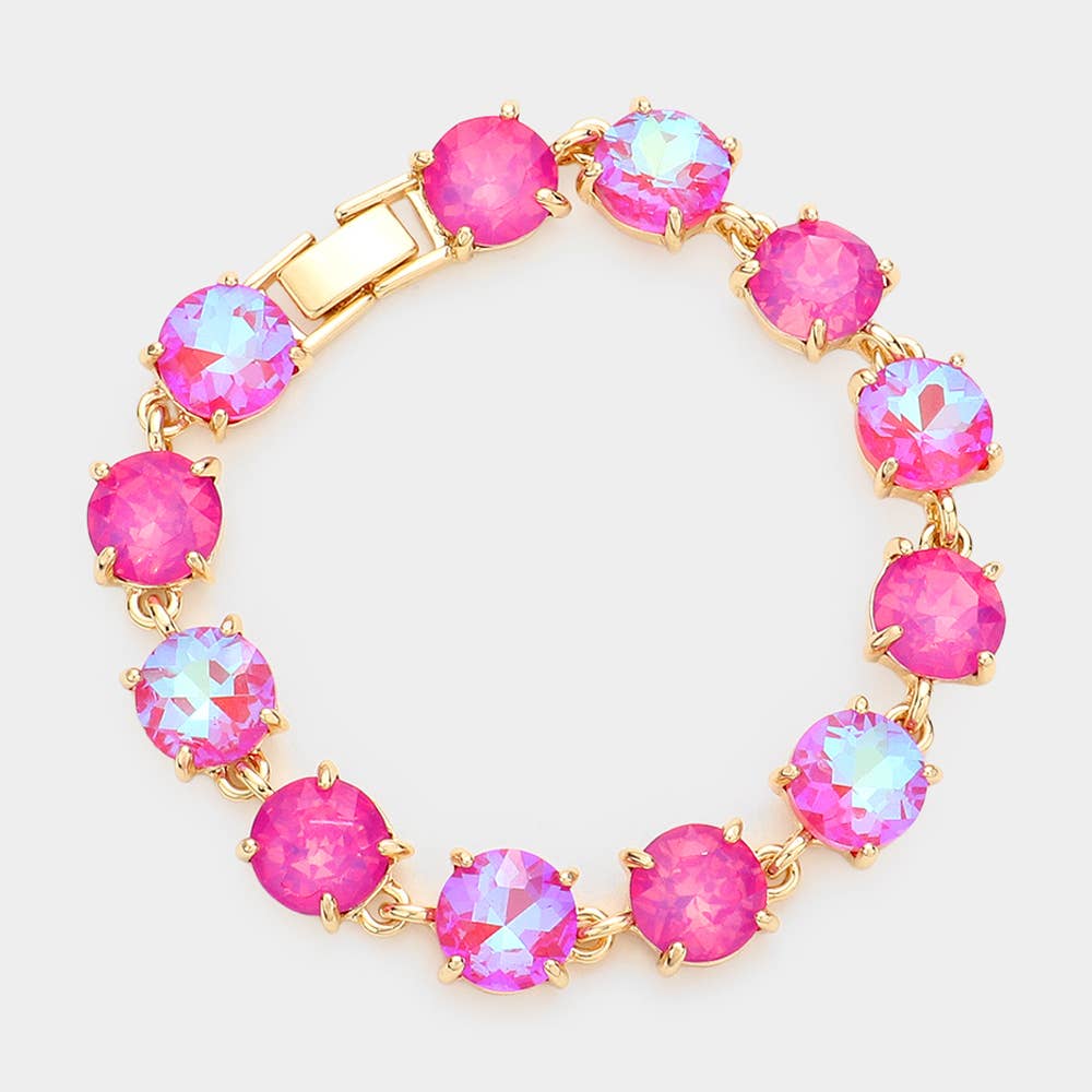 Round Stone Link Evening Bracelet: AB,Aqua