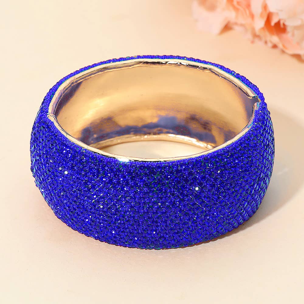 Wide Paved Hinged Evening Bangle Bracelet: Clear,Gold