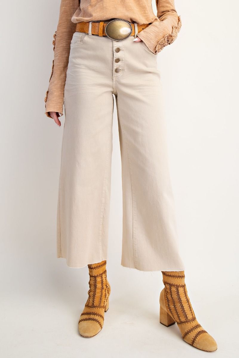 Gia Button Front Stretch Pants Stone Khaki