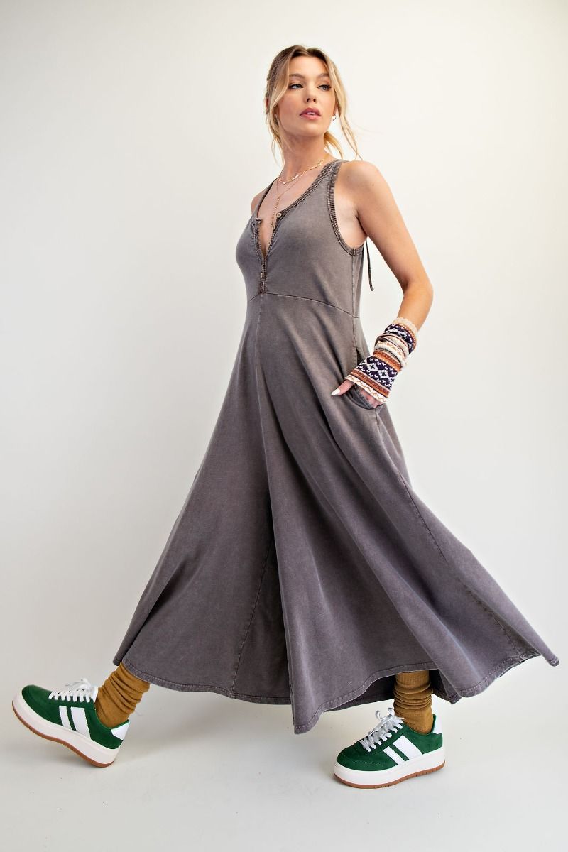 Noa Coffee Sleeveless Mineral Washed Palazzo Jumpsuit