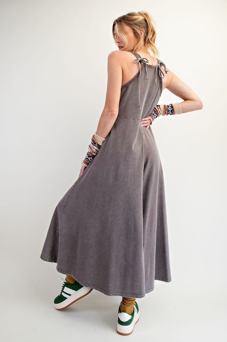 Noa Coffee Sleeveless Mineral Washed Palazzo Jumpsuit