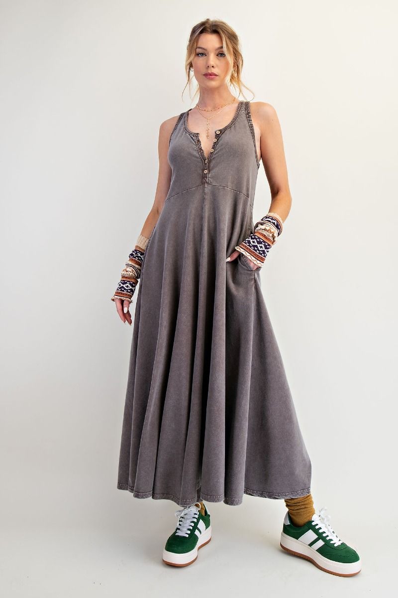 Noa Coffee Sleeveless Mineral Washed Palazzo Jumpsuit