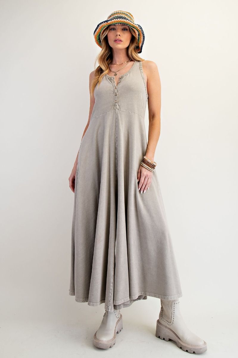 Noa Grey Sleeveless Mineral Washed Palazzo Jumpsuit