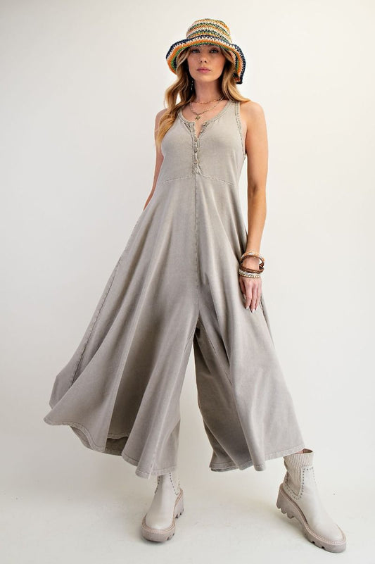 Noa Grey Sleeveless Mineral Washed Palazzo Jumpsuit