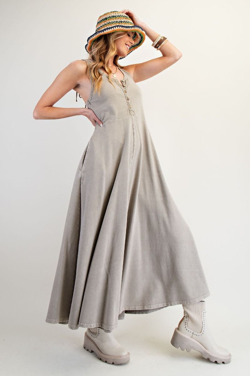 Noa Grey Sleeveless Mineral Washed Palazzo Jumpsuit