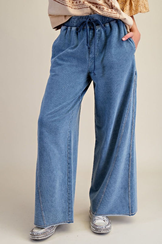 Wendy Washed Terry Wide Leg Pants Lt Denim