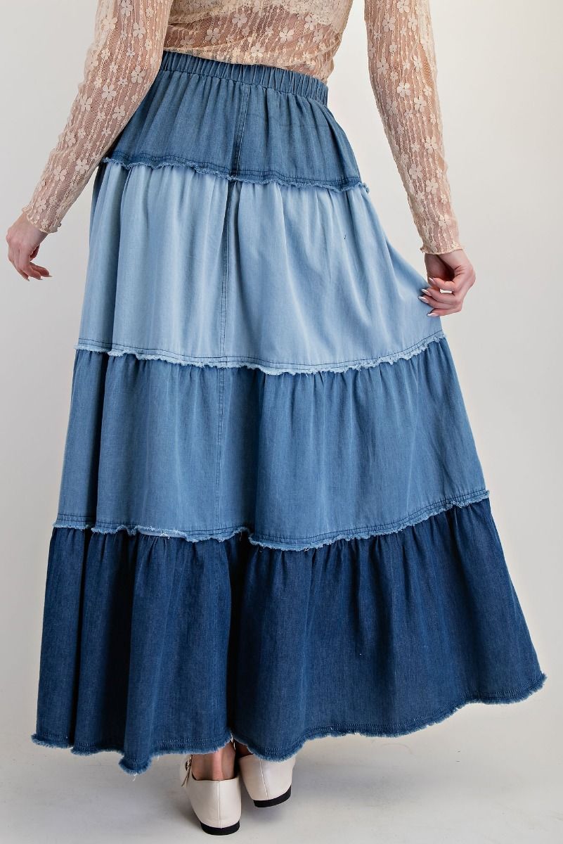 June Tiered Maxi Denim Skirt
