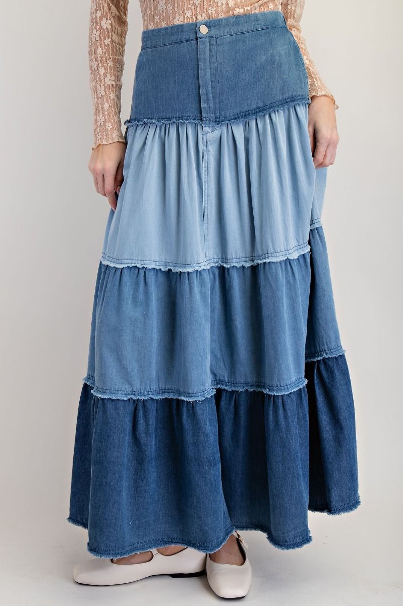 June Tiered Maxi Denim Skirt