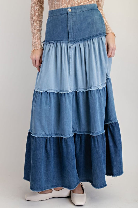 June Tiered Maxi Denim Skirt