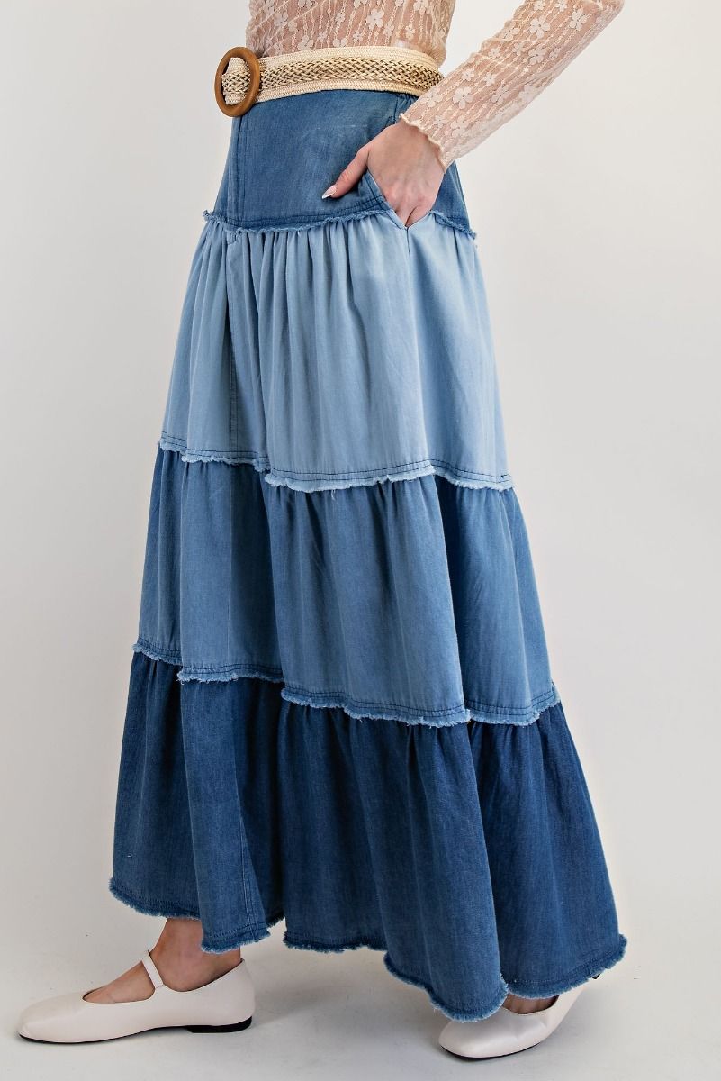 June Tiered Maxi Denim Skirt