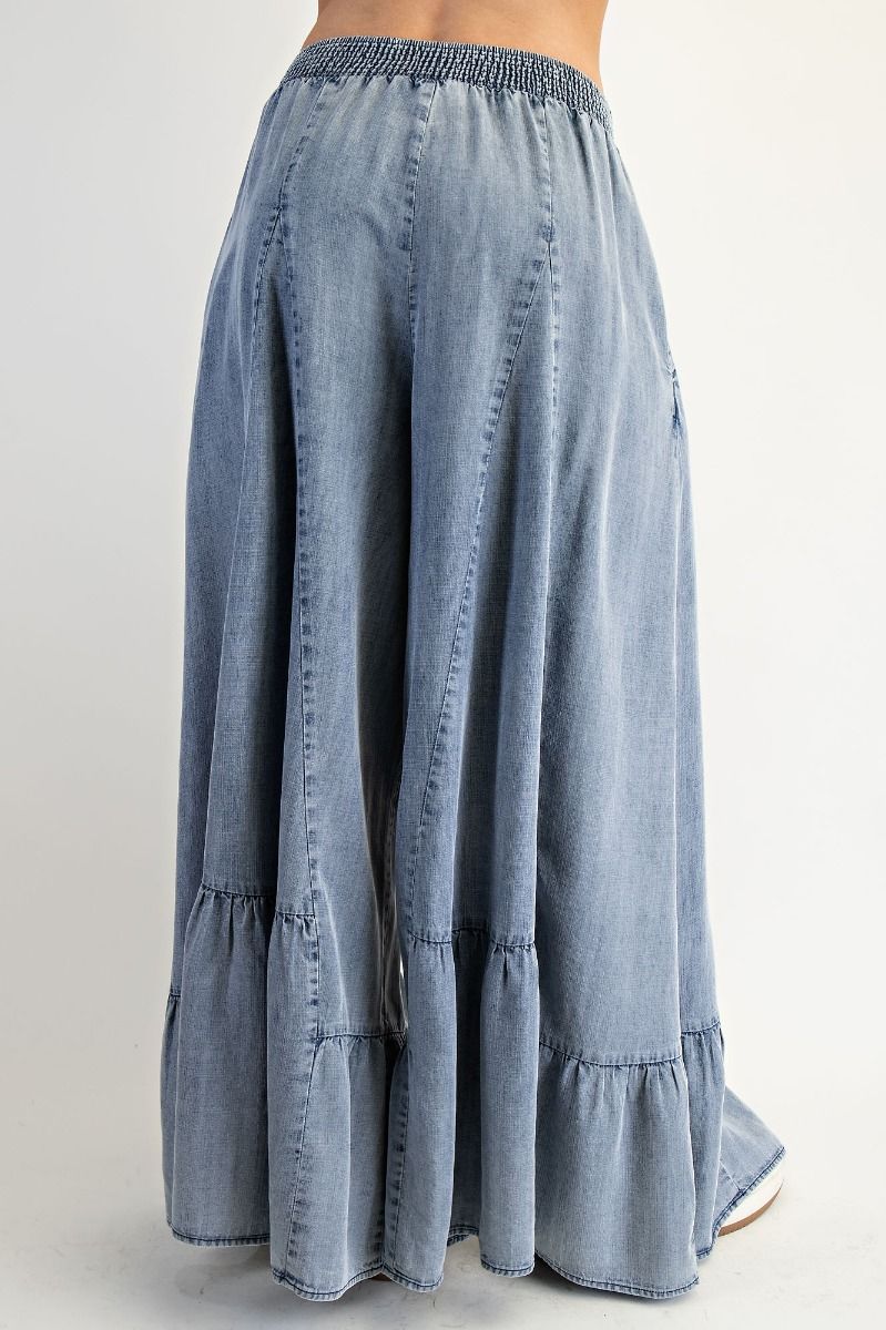 Hannah Ruffle Bottom Hem Palazzo Pants Washed Denim