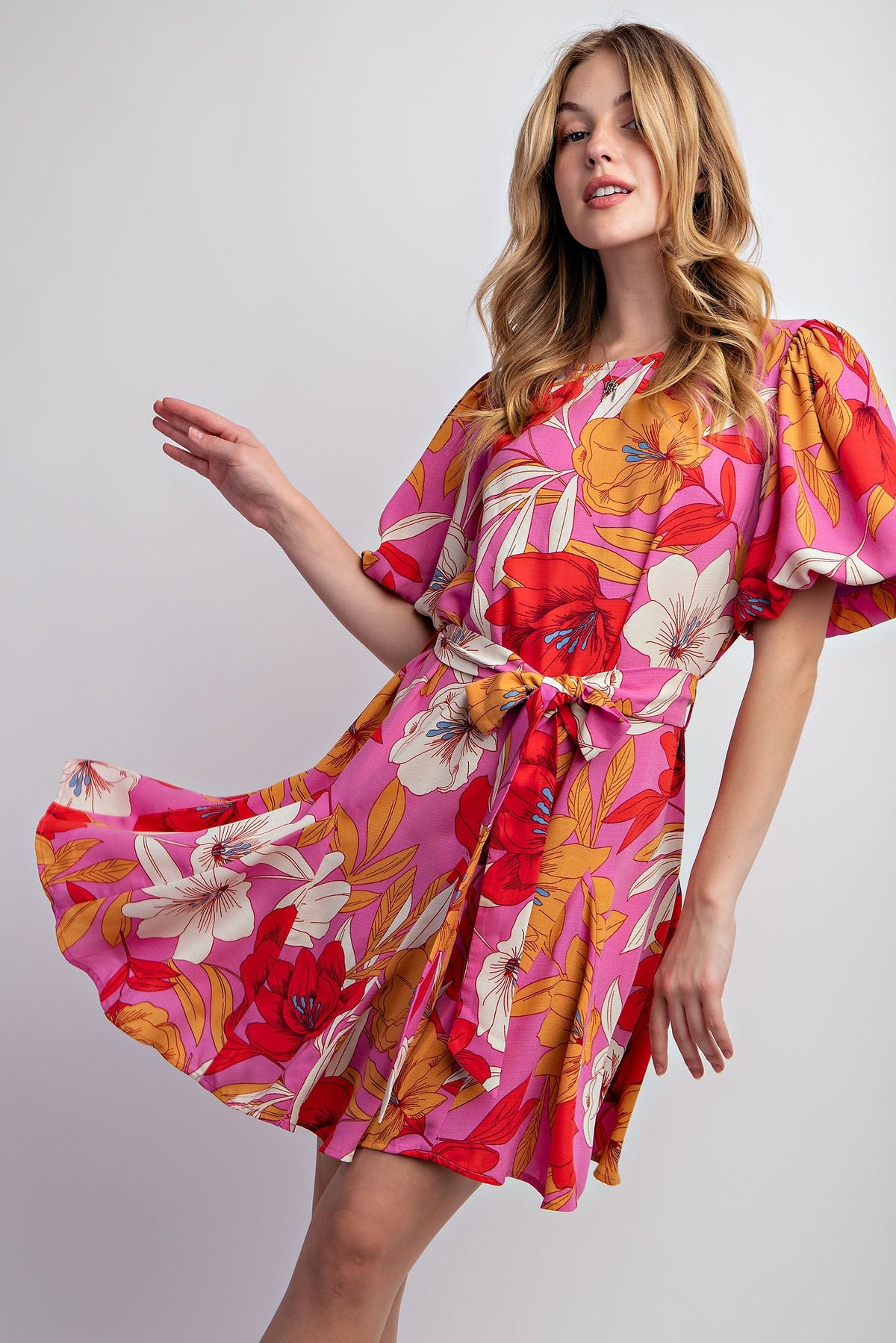 Kennedy Floral Printed Skater Dress Lilac Rose