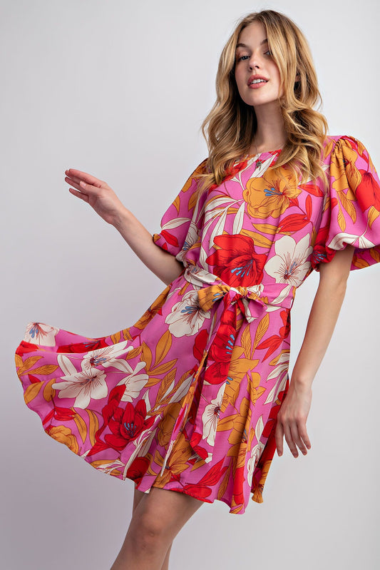 Kennedy Floral Printed Skater Dress Lilac Rose