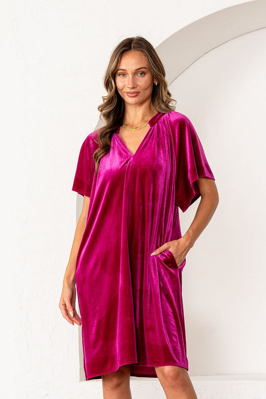 Karly Fuchsia Velvet Dress