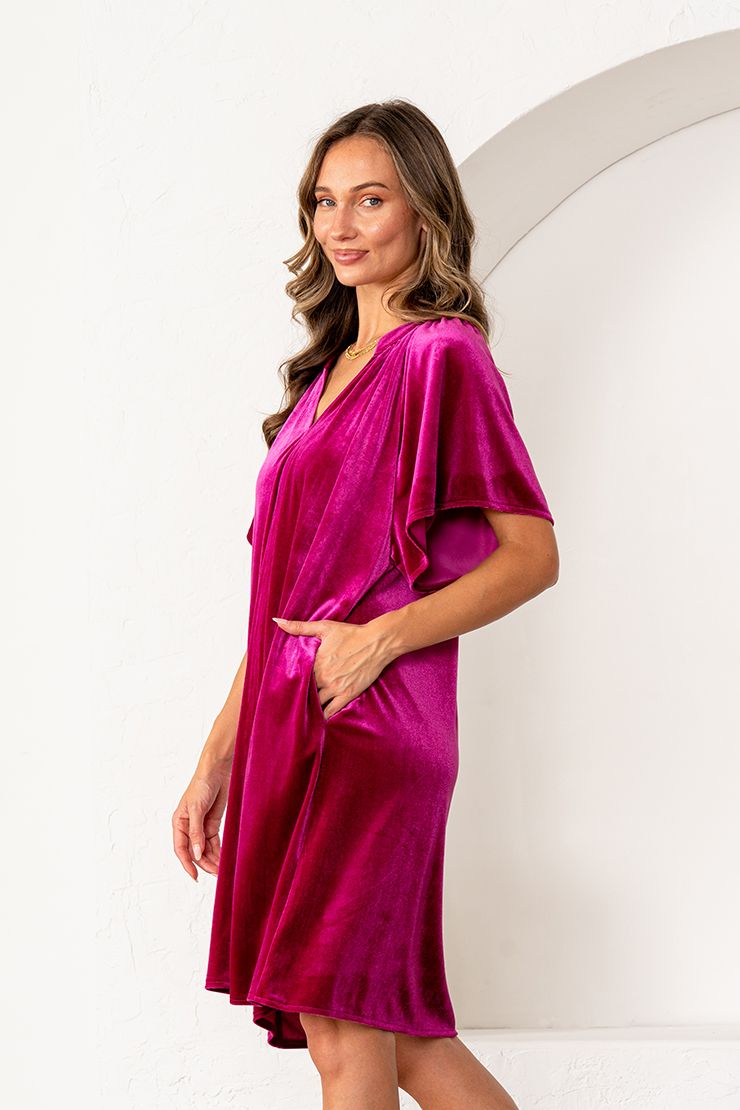 Karly Fuchsia Velvet Dress