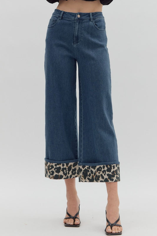 Elaina Leopard Cuff Denim Pants