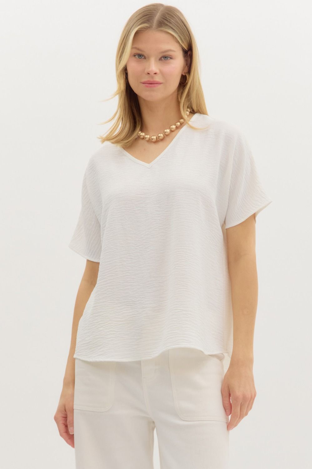 Cindy V-neck Short Sleeve Top Off White