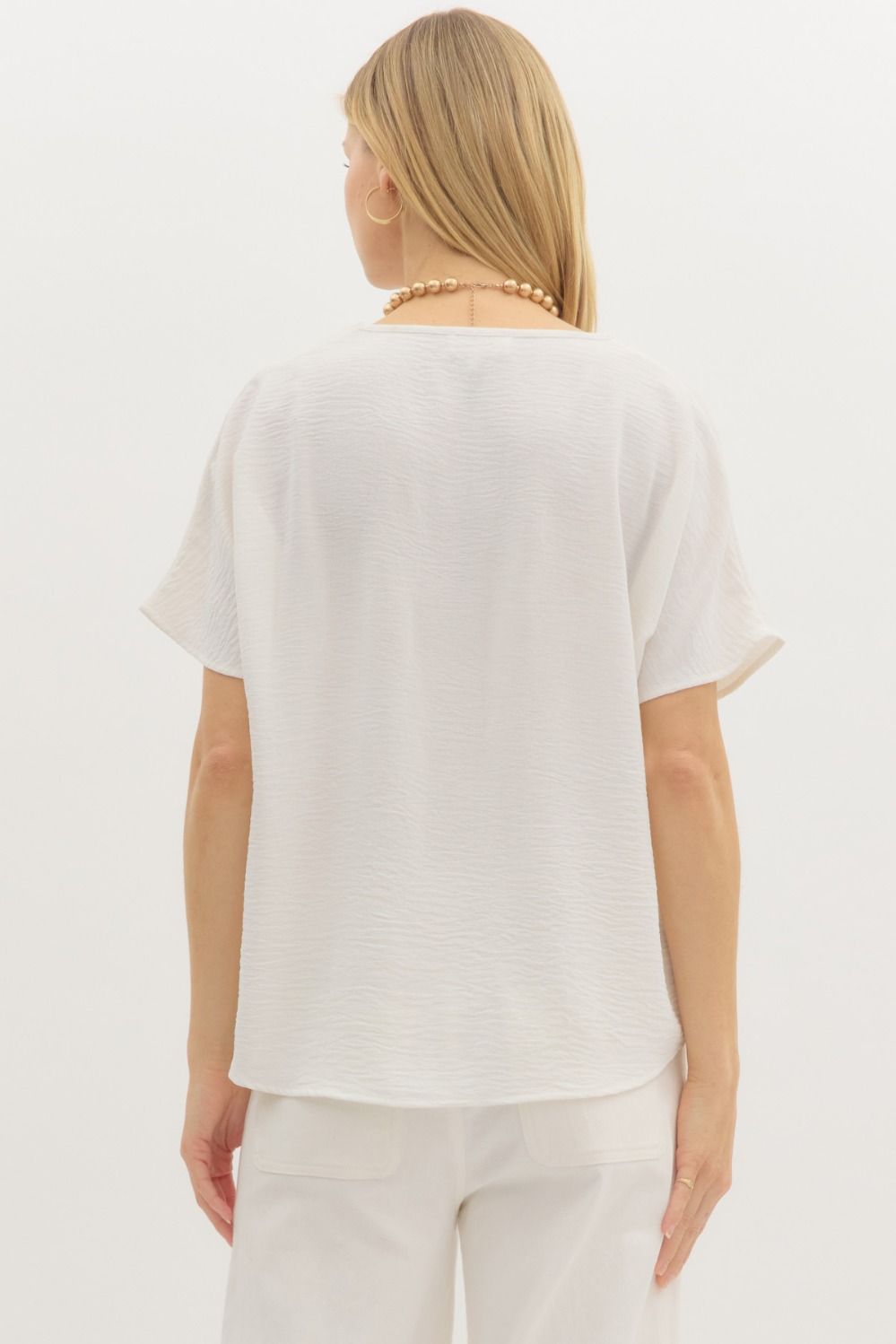Cindy V-neck Short Sleeve Top Off White