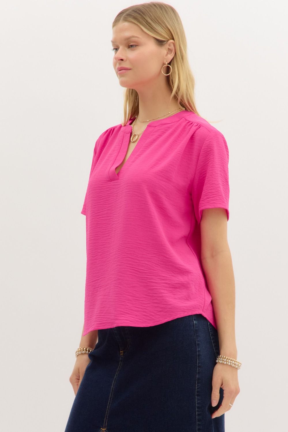 Erica V-Neck Top Hot Pink