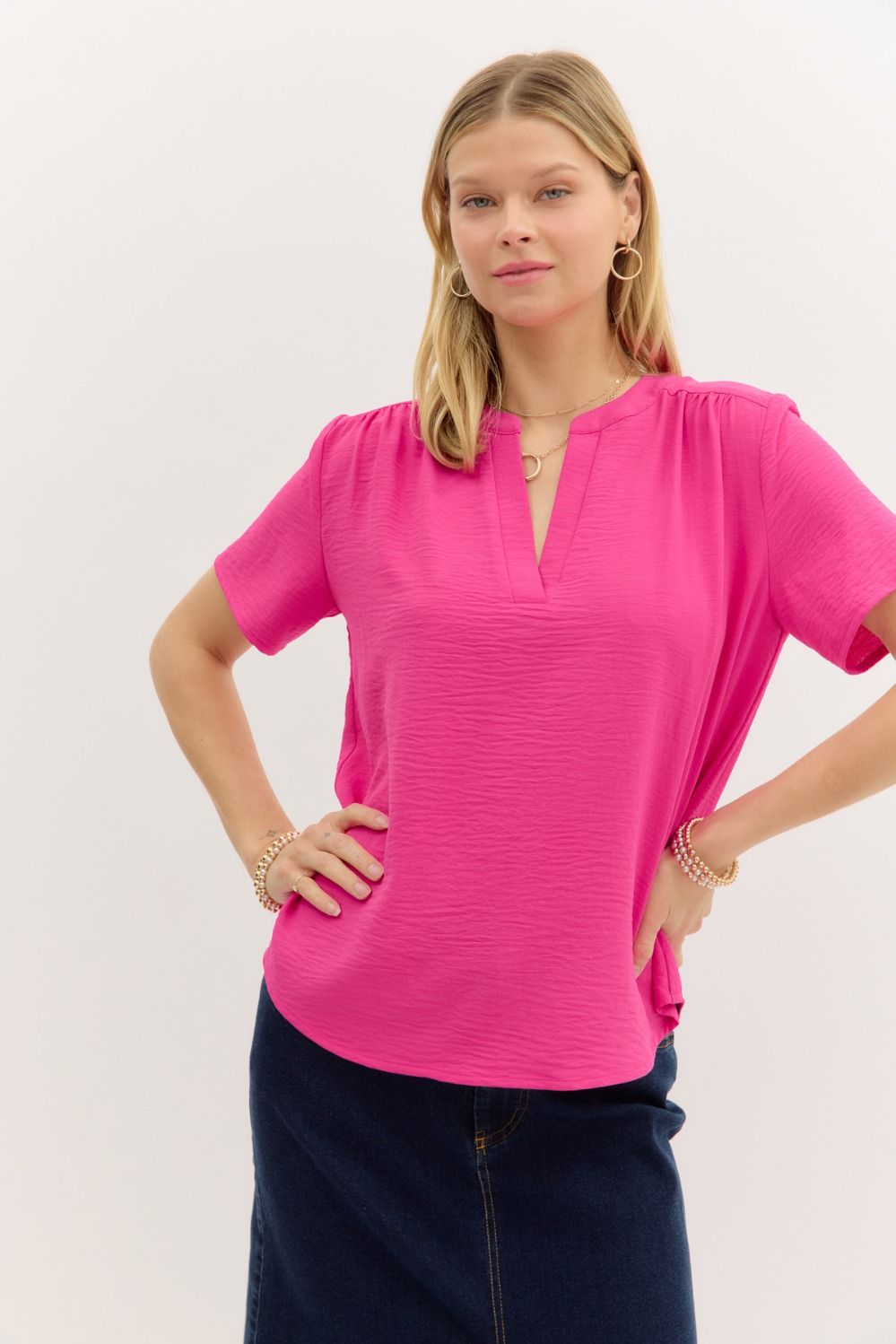 Erica V-Neck Top Hot Pink