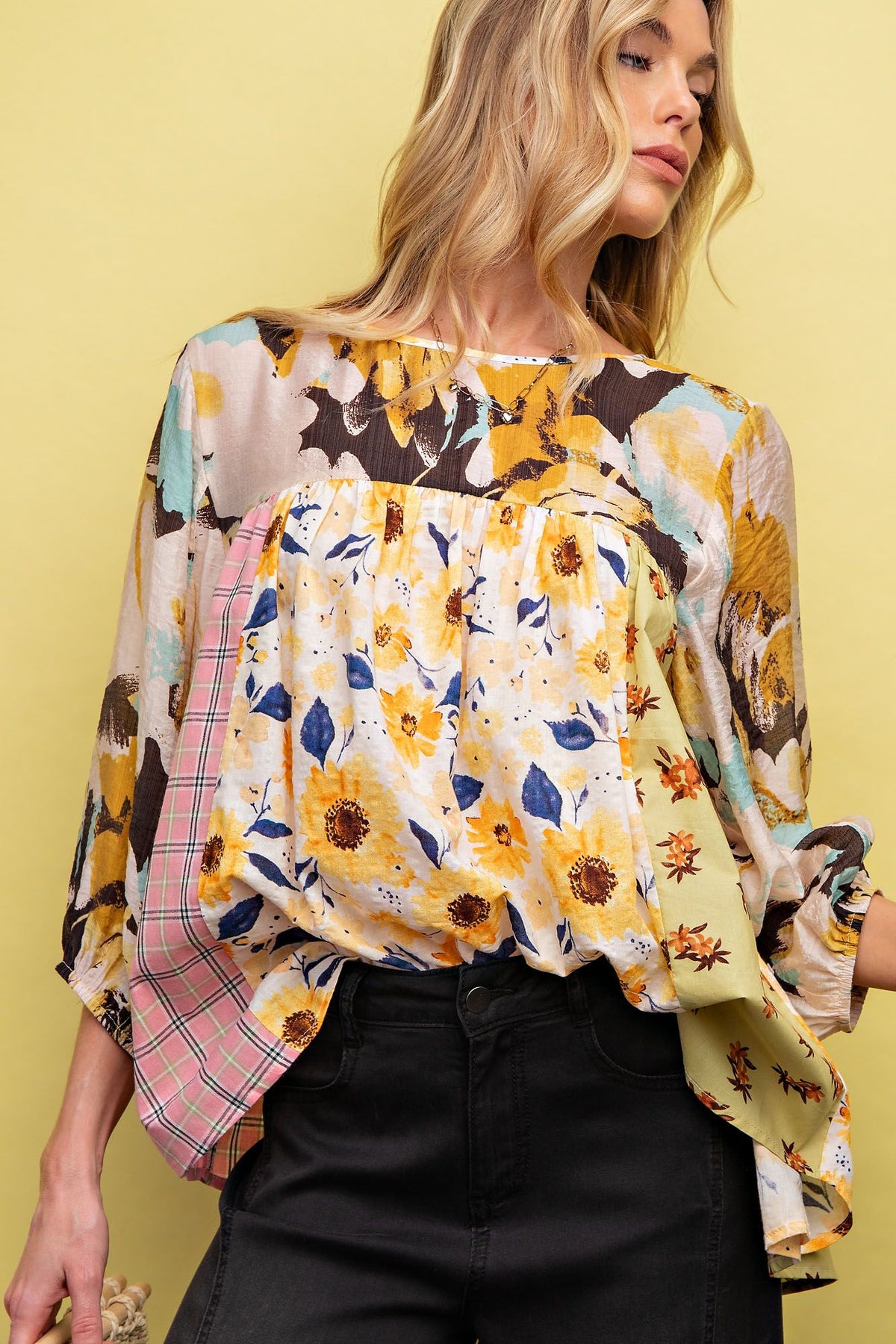 Autumn Mix n Match Print Woven Top Mustard Pink