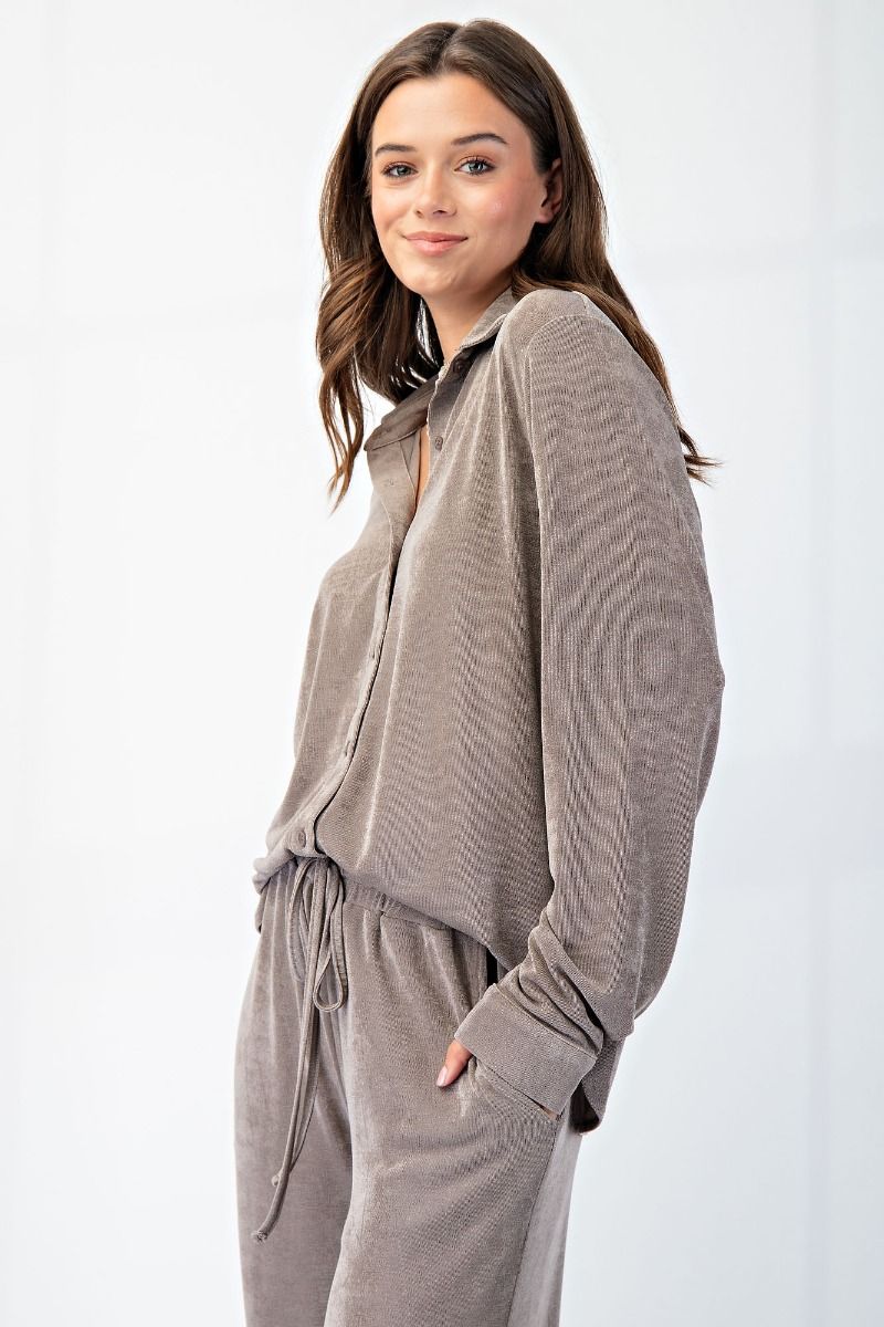 Freya Button Down Slinky Shirt Ash