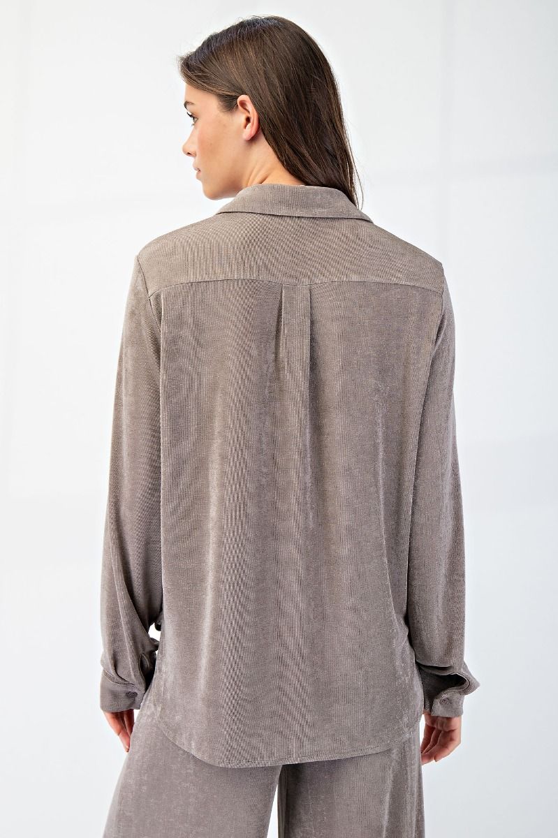 Freya Button Down Slinky Shirt Ash