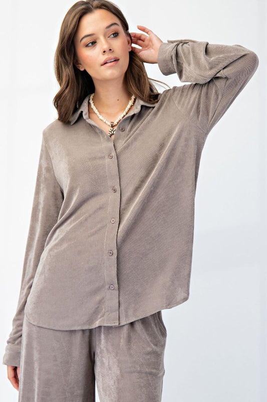 Freya Button Down Slinky Shirt Ash