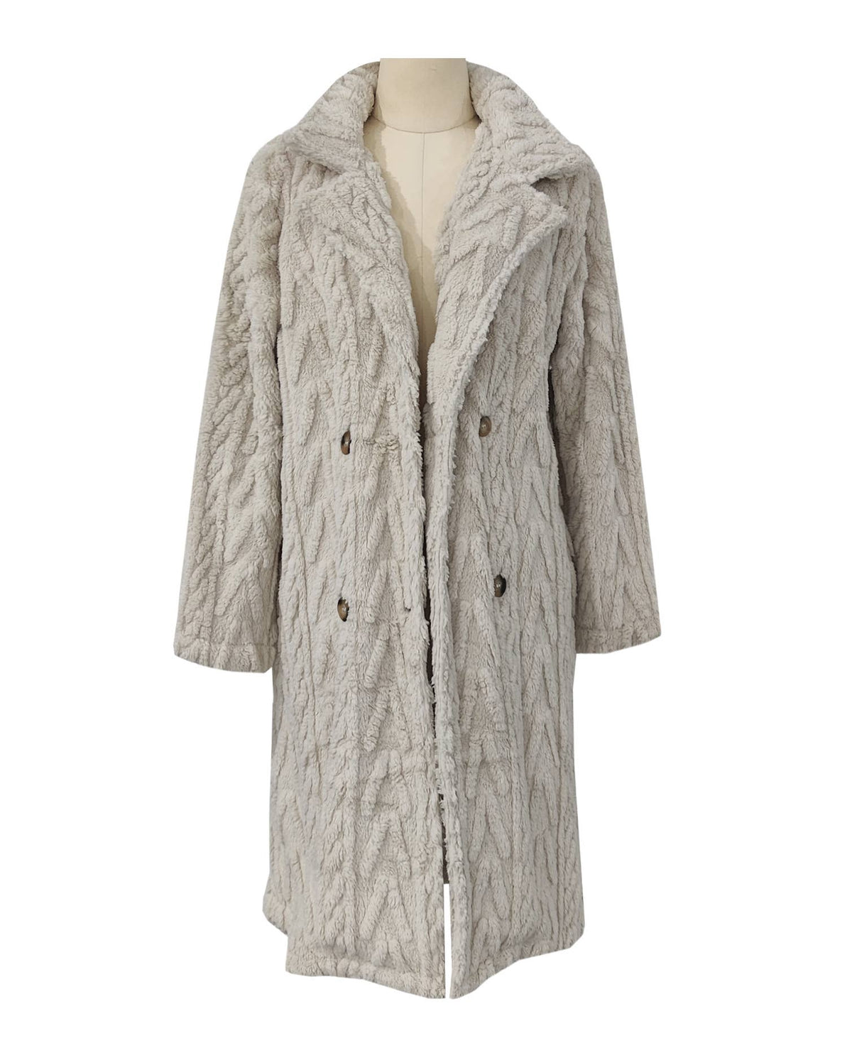 Double-sided Plush Slip Pockets Casual Long Coat: Beige / S