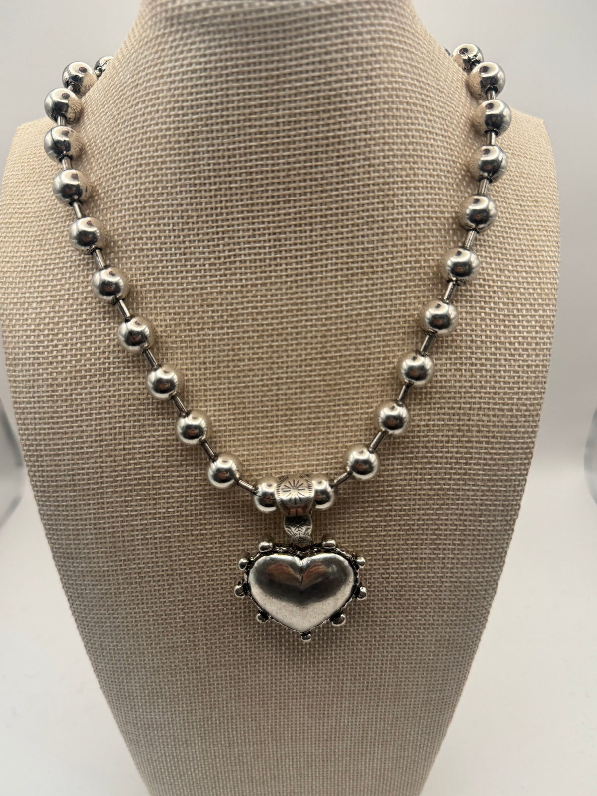 Silver Heart on Ball Chain Necklace