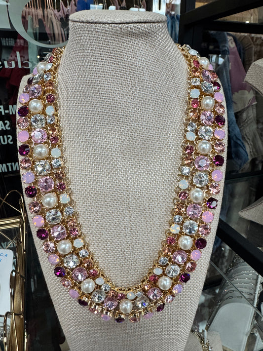 3 Strand Pink and Pearl Gold Necklace