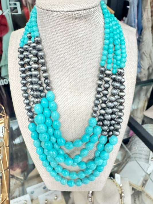 Inspired Turquoise and Navajo Pearl Necklace