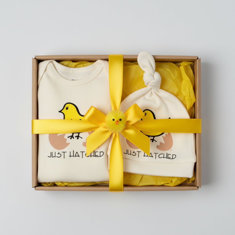 Just Hatched Short Sleeve Romper, hat & Blanket Gift Set