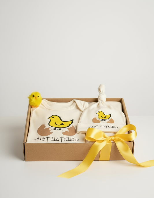 Just Hatched Short Sleeve Romper & hat Gift Set