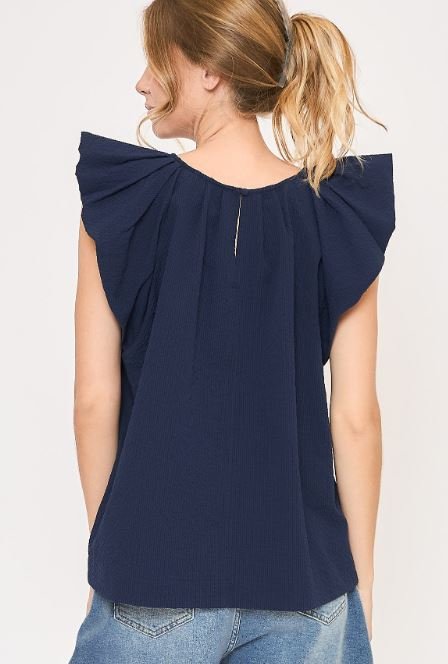 Crewneck Flutter Sleeve Top