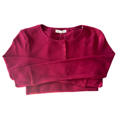 Waffle Knit Henley Long-sleeved Top Wine